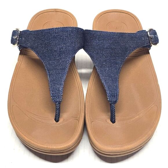 FitFlop The Skinny Denim Toe-Post Thong Sandals in Blue Size 7 - Picture 1 of 8